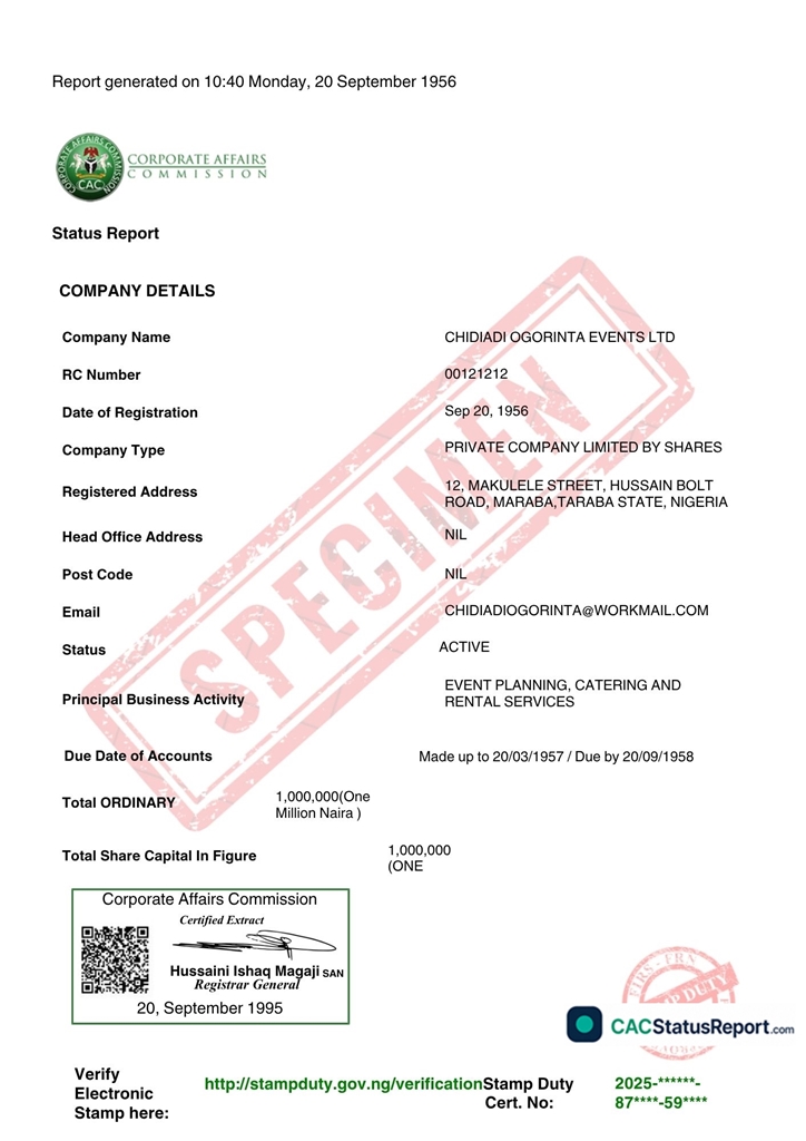 CAC Status report sample 1