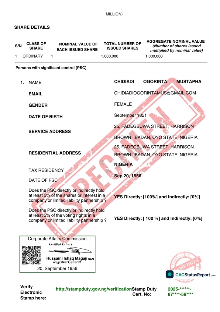 CAC Status report sample 2