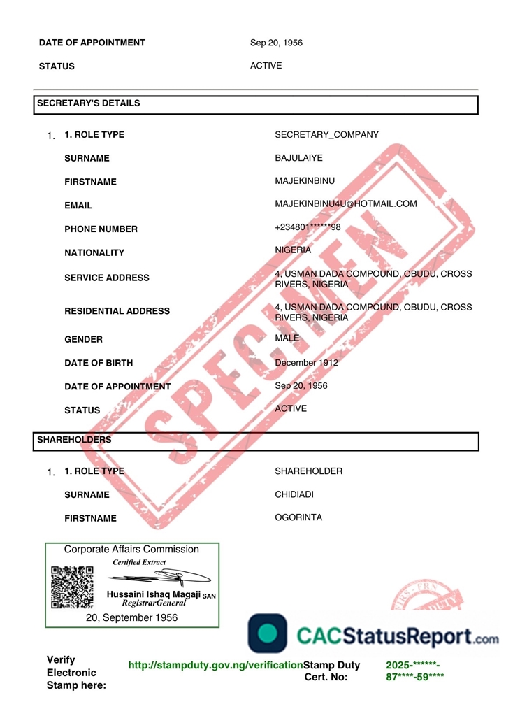 CAC Status report sample 4